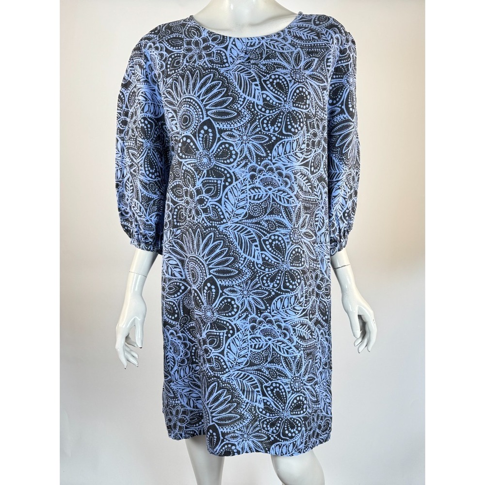 Bryn Walker Linen Lantern Tunic Dress Women XL 3/4 Sleeve Round Neck Floral Top